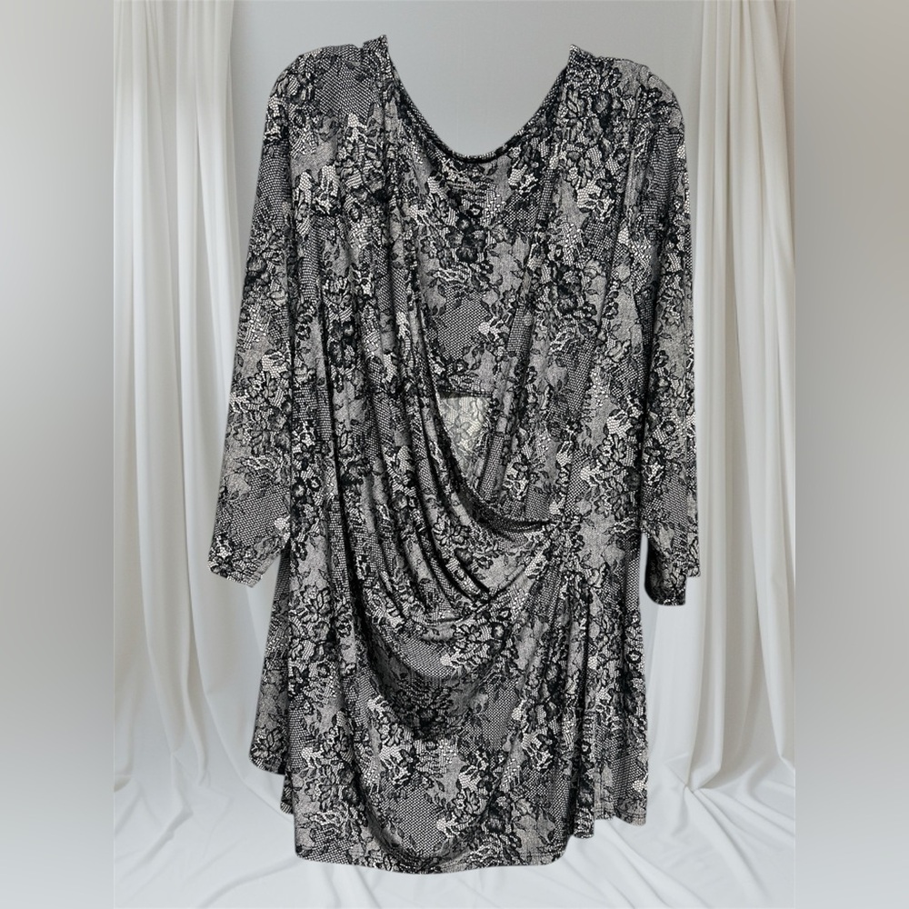 Lane Bryant Black and Gray Floral Blouse